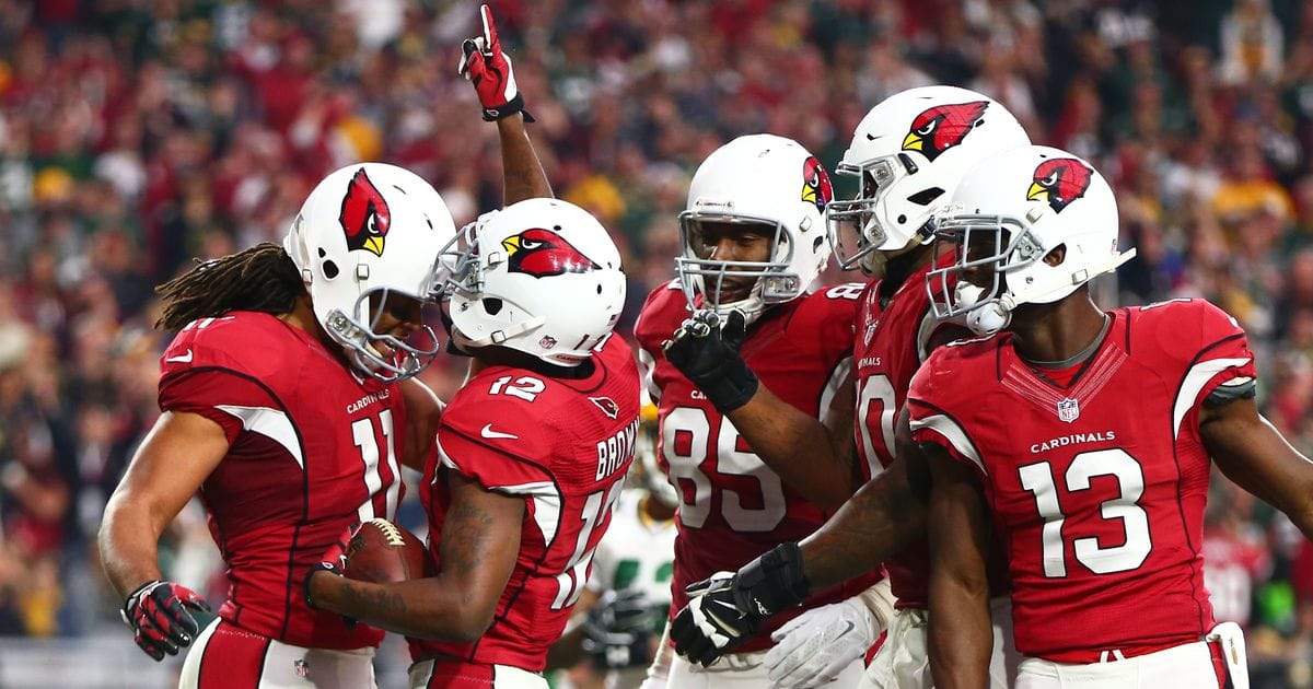 Arizona Cardinals wideout John Brown celebrates with teammates 
