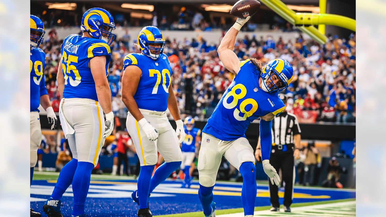 Los Angeles Rams Tight End Tyler Higbee Celebrates A Touchdown Against The San Francisco 49ers. Photo Credit: Brevin Townsell | Los Angeles Rams