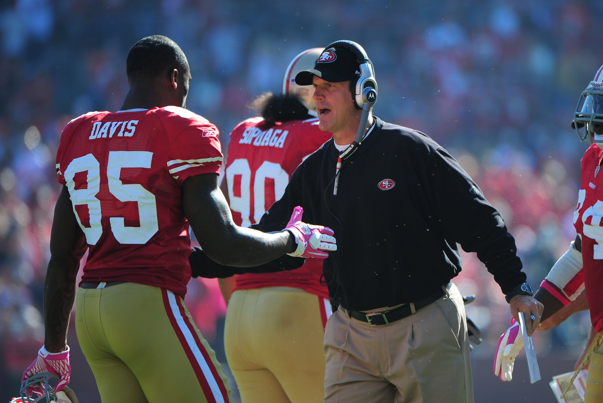 NFL: Jim Harbaugh And Vernon Davis Cleveland Browns at San Francisco 49ers