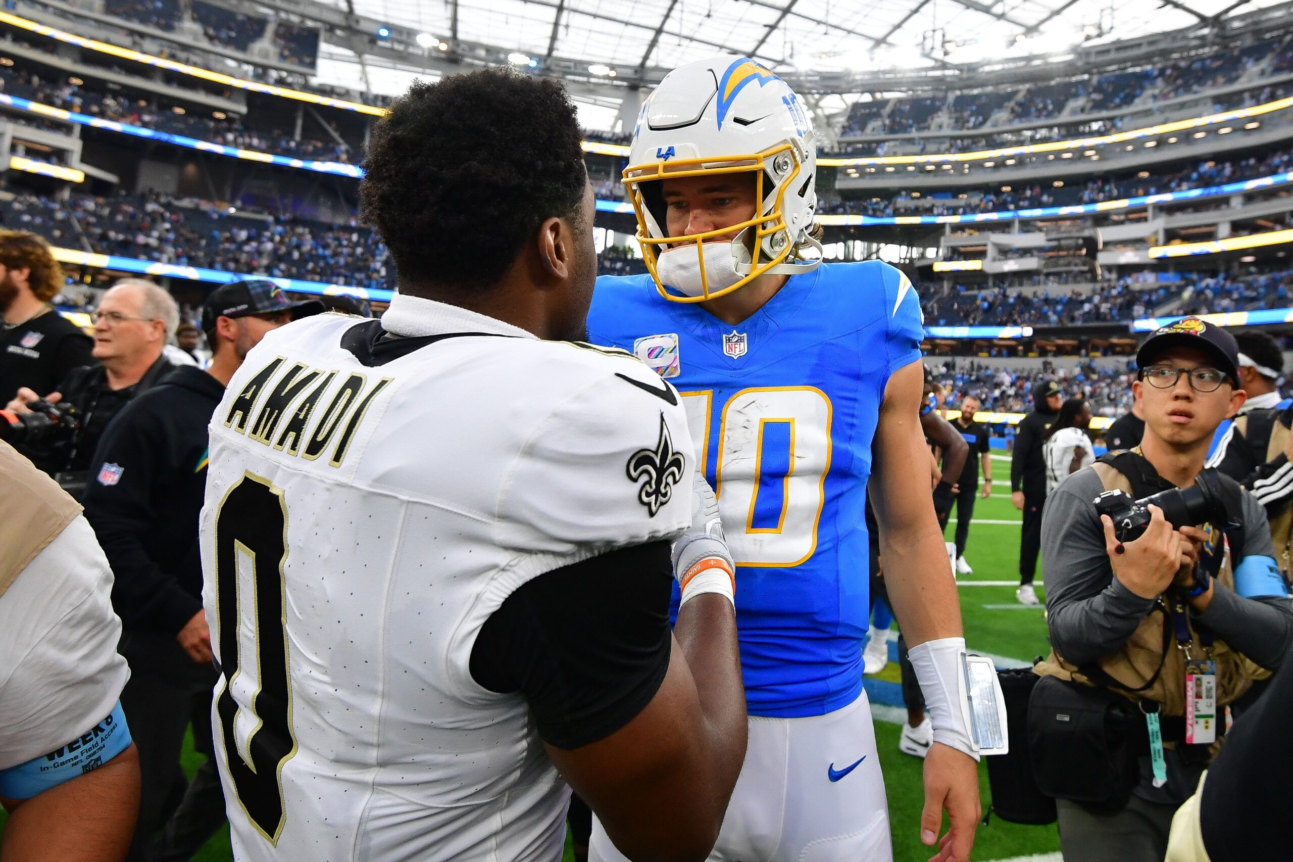 NFL Weighs In On Dirty Hit On Justin Herbert And Bradley Bozeman Retaliation 4 NFL: New Orleans Saints at Los Angeles Chargers Justin Herbert