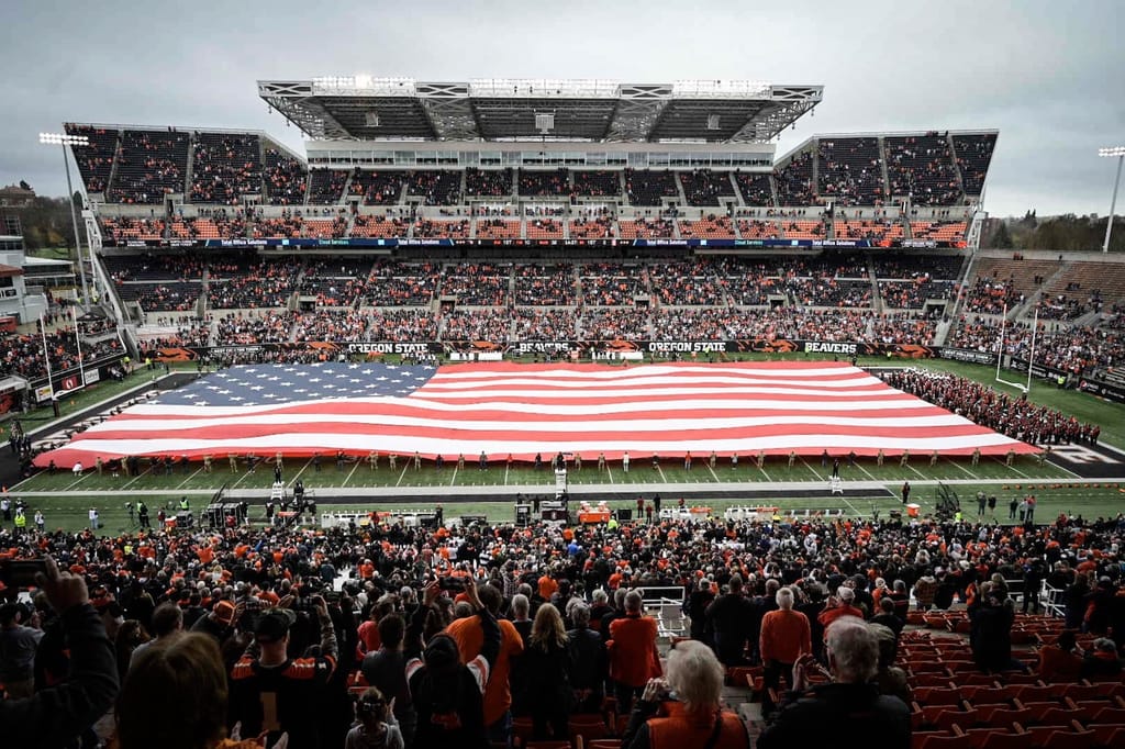 Oregon State Beavers Stadium During National Anthem. Photo Credit: Oregon State Athletics