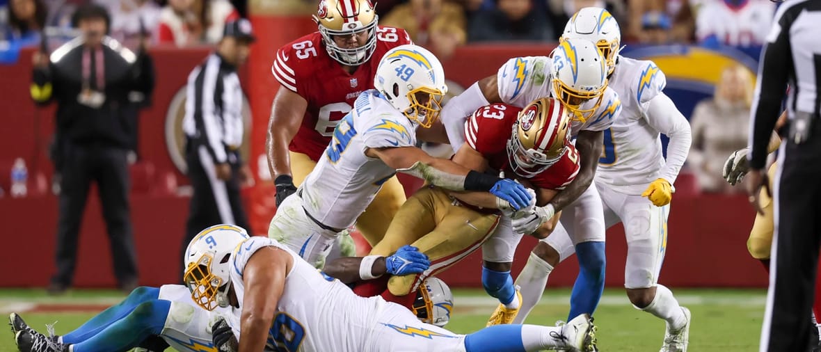 Los Angeles Chargers Run Defense Stops Christian McCaffrey Photo Credit: Mike Nowak | Los Angeles Chargers