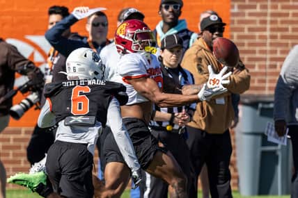 NCAA Football: Senior Bowl Practice | Brenden Rice USC Football