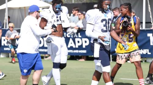 Todd Gurley Enjoys Some Cake For His Birthday At Rams Training Camp In Irvine California 08/03/19. Photo Credit: Ryan Dyrud | Sports Al Dente