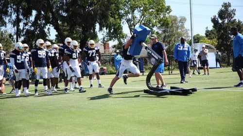 Los Angeles Chargers Defense Practices At Training Camp. Photo Credit: Ryan Dyrud | Sports Al Dente