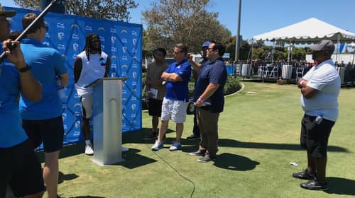 Los Angeles Chargers Media At 2019 Training Camp Interviewing Mike Williams. Photo Credit: Ryan Dyrud | The LAFB Network