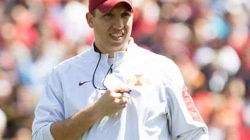Six Possible Head Coaching Options To Replace Anthony Lynn 4 Iowa State Football Coach Matt Campbell. Photo Credit: Jfurlong | Wikimedia Commons