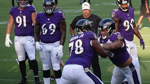 3 Trade Scenarios For The Los Angeles Chargers 2021 5 Current Baltimore Ravens Offensive Tackle Orlando Brown. Photo Credit: Keith Allison | Wikimedia Commons