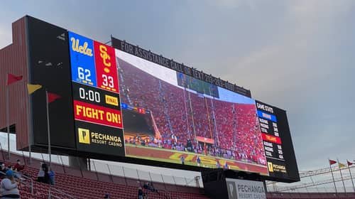 Los Angeles Coliseum Scoreboard After USC Loses To UCLA. Photo Credit: Ryan Dyrud | LAFB Network