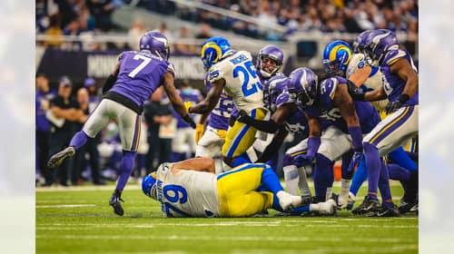 Rams Clinch Playoff Birth In Ugly Road Win Over The Vikings 2 Los Angeles Rams Running Back Sony Michel Against The Minnesota Vikings. Photo Credit: Brevin Townsell | LA Rams