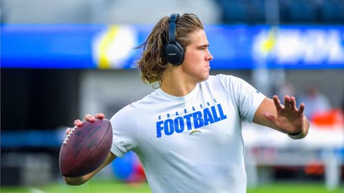 Justin Herbert's Cover 2 Struggles Are His Next Step 3 Los Angeles Chargers Quarterback Justin Herbert Warms Up For A Game Against The Broncos. Photo Credit: Mike Nowak | LA Chargers