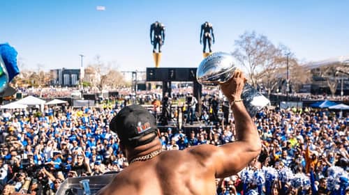 Aaron Donald At The Los Angeles Rams Super Bowl Parade In Los Angeles. Run It Back. Photo Credit: Brevin Townsell | LA Rams