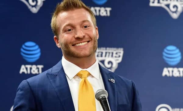 Jan 13, 2017; Los Angeles, CA, USA; Sean McVay is introduced to the media as the new Los Angeles Rams head coach at California Lutheran University. Mandatory Credit: Jayne Kamin-Oncea-USA TODAY Sports