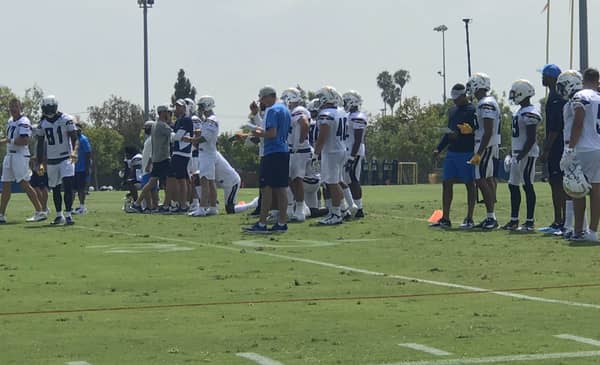 Los Angeles Chargers Receiver Mike Williams (81) With Teammates During Training Camp In 2018. Photo Credit: Ryan Dyrud | Sports Al Dente