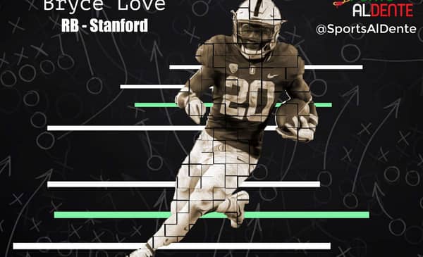 Bryce Love NFL Draft Profile. Photo Credit: The Athletic / Sports Al Dente Illustration.