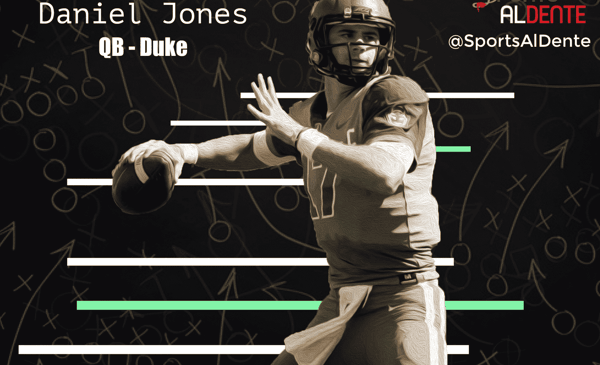 Daniel Jones NFL Draft Profile. Photo Credit: USA Today Images / Sports Al Dente Illustration
