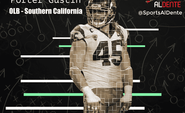 Porter Gustin NFL Draft Profile 2 Porter Gustin NFL Draft Profile. Photo Credit: Salt Lake Tribune / Sports Al Dente Illustration