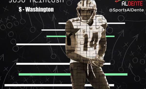 JoJo McIntosh NFL Draft Profile. Photo Credit: 247 Sports | Sports Al Dente Illustration