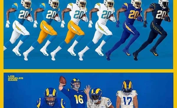 Rams And Chargers Uniforms. Photo Credit: Los Angeles Rams And Los Angeles Chargers