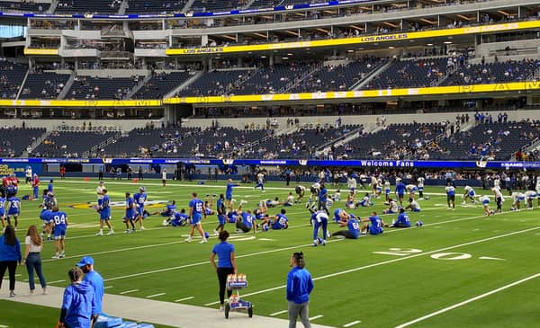 The Los Angeles Rams Warmup During Open Practice At SoFi Stadium. Photo Credit: Ryan Dyrud | LAFB Network