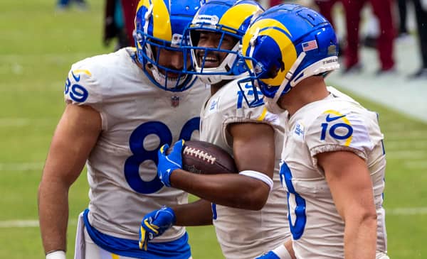 Tyler Higbee, Robert Woods, and Cooper Kupp. Photo Credit: All-Pro Reels | Wikimedia Commons