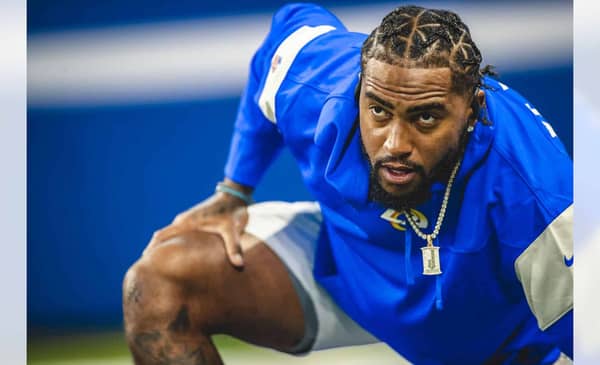 Los Angeles Rams wide receiver DeSean Jackson during warmups in Indianapolis. Photo Credit: Indiana Athletics