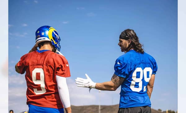 Los Angeles Rams Quarterback Matthew Stafford And Tight End Tyler Higbee. Photo Credit: Brevin Townsell | LA Rams