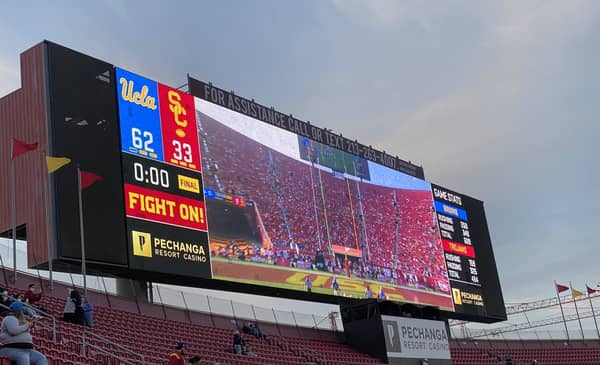 Los Angeles Coliseum Scoreboard After USC Loses To UCLA. Photo Credit: Ryan Dyrud | LAFB Network