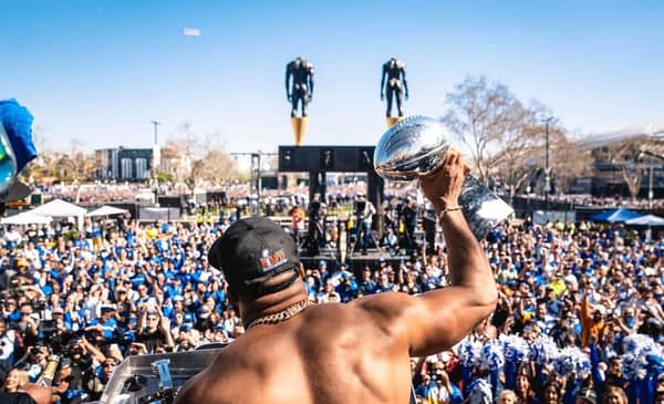 Aaron Donald At The Los Angeles Rams Super Bowl Parade In Los Angeles. Run It Back. Photo Credit: Brevin Townsell | LA Rams