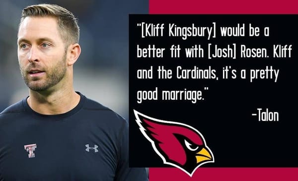 Kliff Kingsbury, The New Head Coach Of The Arizona Cardinals. Sports Al Dente Illustration via Jushan Samra