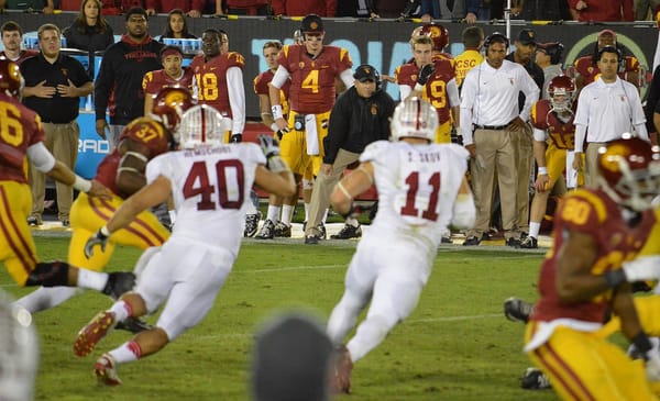 USC Coach Clay Helton On The Sideline. Photo Credit: Daniel Hartwig | Under Creative Commons License