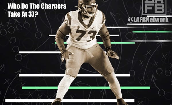 Chargers 2nd Round Pick, Austin Jackson? Photo Credit: Austin Jackson - Joe Robbins | Getty Images | An LAFB Network Graphic