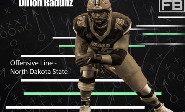 North Dakota State Offensive Lineman Dillon Radunz. Photo Credit: USA Today | LAFB Network Graphic