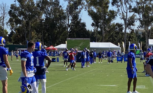 Los Angeles Rams Quarterback Matthew Stafford Drops Back For A Pass During 2021 Training Camp. Photo Credit: Ryan Dyrud | LAFB Network