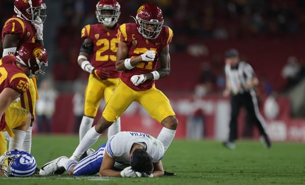 USC Trojans Safety Isaiah Pola-Mao Against BYU. Photo Credit: John McGillen | USC Athletics