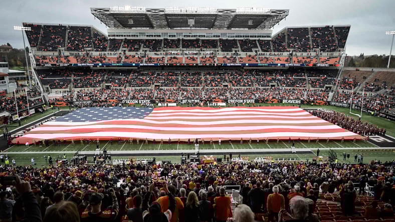 Oregon State Beavers Stadium During National Anthem. Photo Credit: Oregon State Athletics