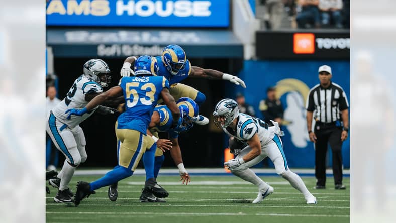 Rivalry Week: The Rams Get Healthier And The 49ers Get McCaffrey. The Edge Goes To? 2 Rams Defense Swarm Christian McCaffrey Photo Credit: Panthers.Com