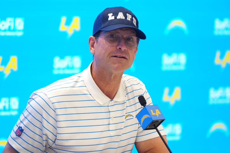 Chargers Coach Jim Harbaugh Address Anaheim Ducks