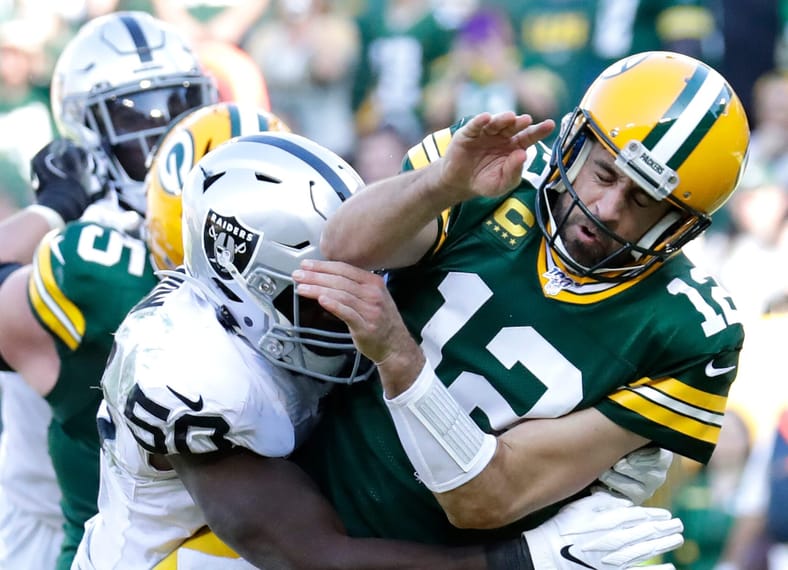 Syndication: Appleton Las Vegas Raiders Aaron Rodgers Sack