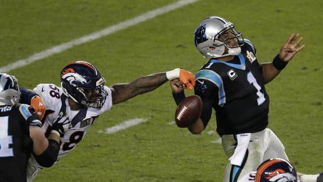 Von Miller strips Cam Newton in Super Bowl 50.