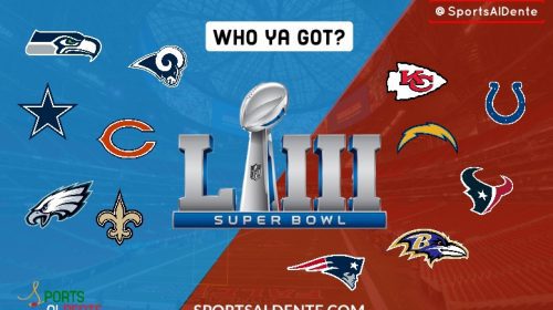 AFC vs NFC Super Bowl Graphic. A Sports Al Dente Illustration via Ryan Bertrand