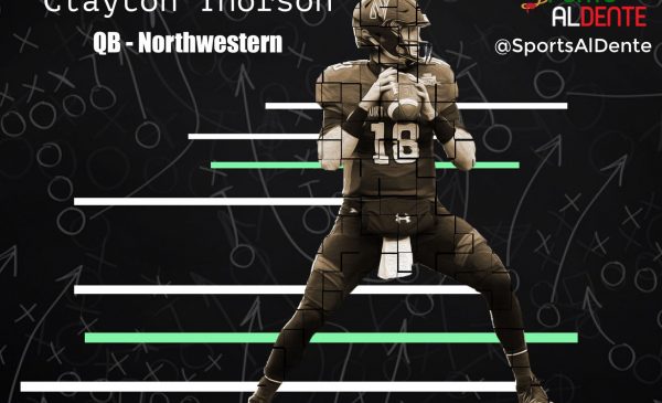 Clayton Thorson NFL Draft Profile | Photo Credit: Vincent Carchietta | USA Today Sports | Sports Al Dente Illustration