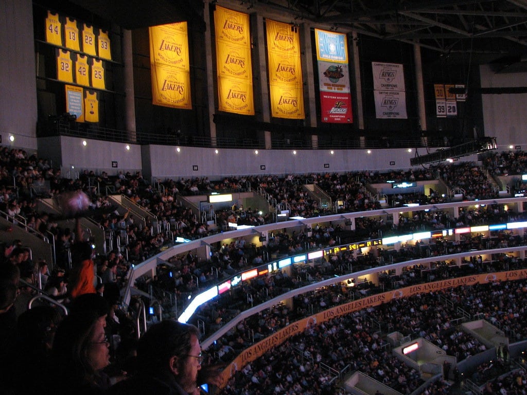 With The 4th Pick In The 2019 NBA Draft, The Lakers Select...Anthony Davis? 3 Los Angeles Lakers Banners At Staples Center. Photo Credit: Radhika Bhagwat | Under Creative Commons License