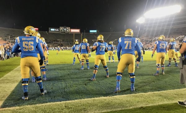 UCLA Offensive Linemen Warmup Before Final Game Of 2019 Season. Photo Credit: Ryan Dyrud | The LAFB Network