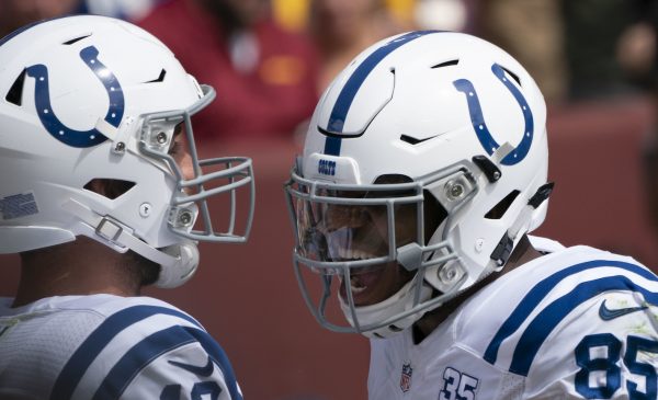 Andrew Luck And Eric Ebron. Photo Credit: KA Sports Photos | Under Creative Commons License