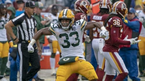 Top 40 Running Backs. Green Bay Packers Running Back Aaron Jones. Photo Credit: KA Sports Photos | Under Creative Commons License