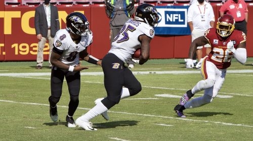 Baltimore Ravens QB Lamar Jackson and Running Back Gus Edwards. Photo Credit: All-Pro Reels | Under Creative Commons License