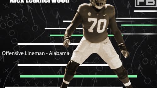 Alabama Offensive Lineman Alex Leatherwood. LAFB Network Graphic