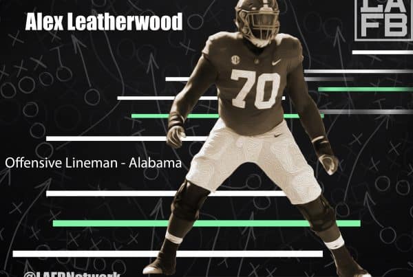 Alabama Offensive Lineman Alex Leatherwood. LAFB Network Graphic