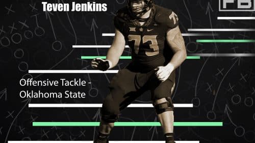 Oklahoma State Offensive Tackle Teven Jenkins. Photo Credit: Sue Ogrocki | Associated Press | LAFB Network Graphic